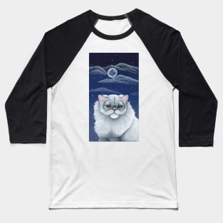 White Persian Cat Under the Moon Baseball T-Shirt